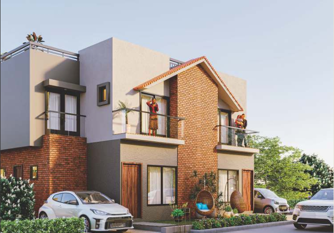 Premium villas in Amroli with modern brick-front elevation at Green Nest – ideal investment for luxury living near Surat
